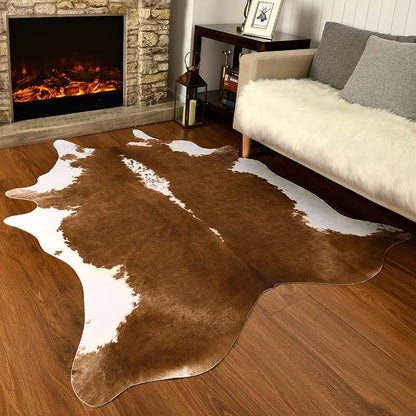 AROGAN Faux Cow Print Rug Large (4ft x 3ft) - Cow Print Area Rug with No-Slip Backing, Large Animal Skin Rugs for Living Room, Offfice, Room Decor, Brown