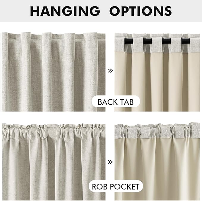 MIULEE 100% Blackout Linen Curtains for Bedroom, Light Cream Solid Luxury Decor Thermal Insulation Room Darkening Drapes for Living Room Nursery Back Tab Rod Pocket 42 x 90 Inches, 2 Panels
