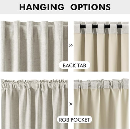 MIULEE 100% Blackout Linen Curtains for Bedroom, Light Cream Solid Luxury Decor Thermal Insulation Room Darkening Drapes for Living Room Nursery Back Tab Rod Pocket 42 x 90 Inches, 2 Panels
