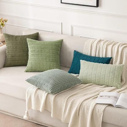 MIULEE Pack of 2 Spring Corduroy Decorative Throw Pillow Covers 12x12 Inch Soft Boho Striped Pillow Covers Modern Farmhouse Home Decor for Summer Sofa Living Room Couch Bed Sage Green