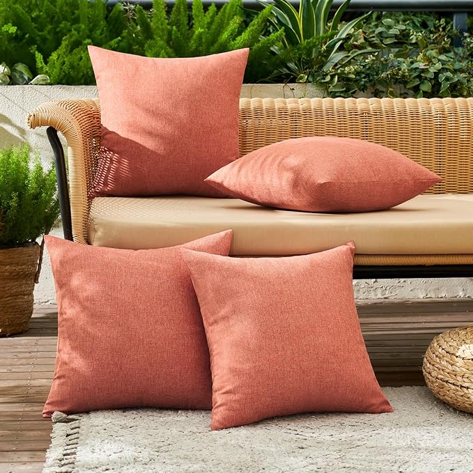 MIULEE Pack of 4 Decorative Outdoor Throw Pillow Covers Linen Waterproof Pillow Covers Spring Farmhouse Cushion Cases for Patio Garden Tent Balcony Couch Sofa 18x18 inch Coral Red