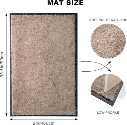 Mibao Dirt Trapper Door Mat for Indoor Outdoor, Waterproof All-Season, All-Weather Doormat, Heavy Duty Non-Slip Entrance Rug, Low Profile Absorbent Entrance Mat Carpet, 30" x 18", Beige