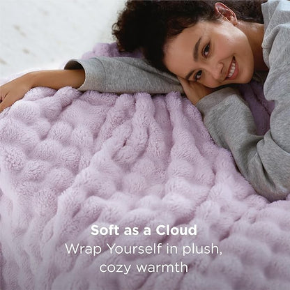 Bedsure 3D Fleece Bubble Blanket for Couch - GentleSoft Purple Throw Blanket for Sofa Bed Room Decor - Luxury Soft Cozy Gifts for Kids, Lightweight, All Seasons, Light Purple, 50"×60"