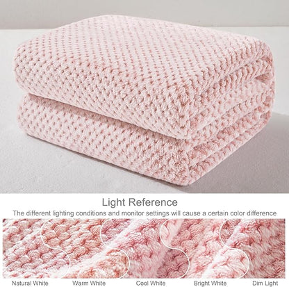 Exclusivo Mezcla Fleece Bed Blanket King Size, Super Soft and Warm Blankets for Couch, Sofa and Bed Waffle Textured, Cozy, Fuzzy and Lightweight (Heather Dusty Pink, 90x104 Inches)