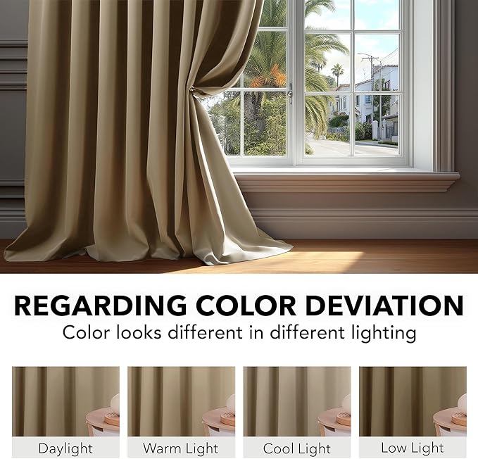 Deconovo Blackout Curtains, Thermal Insulated, W42 x L84 2 Panels, Back Tab, Machine Washable, Room-Darkening Drapes for Bedroom/Living Room Khaki