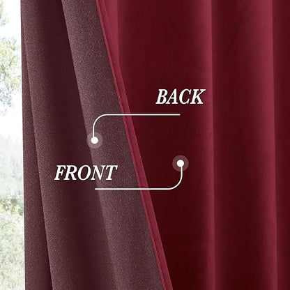 RYB HOME Burgundy Red Velvet Curtains for Christmas Decor, Soft Luxury Backdrops for Studio Theater, Rod Pocket & Back Tab Modern Design for Bedroom Living Room, 52" W x L90 L, 2 Panels Set