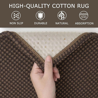 KOZYFLY Washable Area Rug 4x6 ft Non Slip Rubber Backed Living Room Rugs Braided Woven Cotton Kitchen Rugs Indoor Entryway Rug Floor Carpet for Dining Living Room Bedroom, Reddish Brown/Coffee