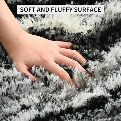 Tepook Fluffy Large Rugs for Living Room, Shag Area Rug 6x9 Soft Carpet for Bedroom, Modern Shaggy Rug for Kids Boys Girls, Plush Indoor Nursery Home Decor Rug with Non-Slip Bottom, Black White