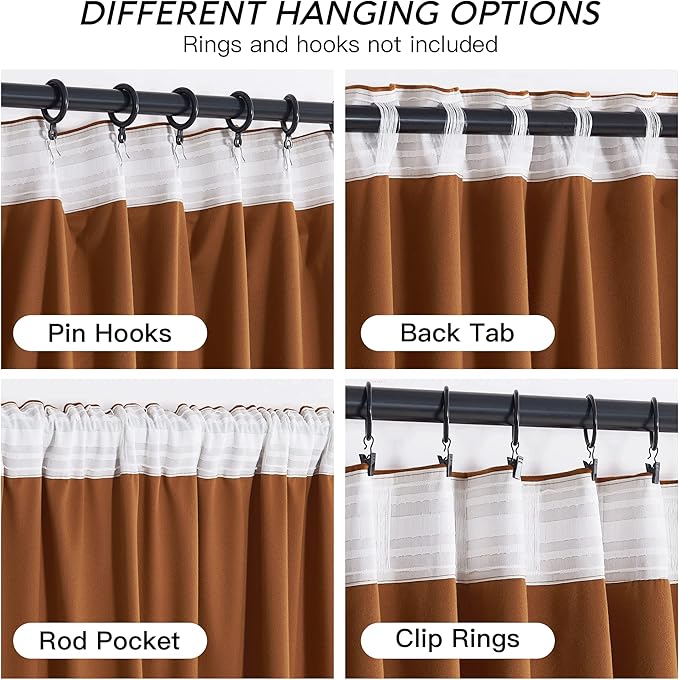 RYB HOME Orange Velvet Curtains 72 inches with Hook Belt, Soft Fabric Room Darkening Thermal Insulated Luxurious Home Decor Curtains for Living Room Bedroom, W 52" x L 72", 2 Panels Set