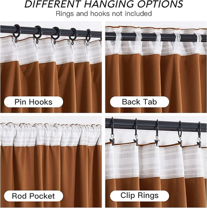 RYB HOME Fall Curtains Burnt Orange Velvet Curtains, Light Blocking, Thermal Insulated, Terracotta Luxury Window Treatment Privacy Backdrops for Bedroom Living Room, 52 inch x 84 inches, 2 Panels