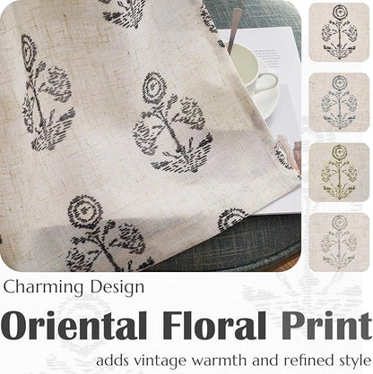 jinchan Linen Floral Curtains for Living Room 63 Inch Length Black Flower Cottage Core Farmhouse Curtains Rod Pocket Back Tab Boho Semi Sheer Window Drapes Bedroom Set 2 Panels Black on Beige