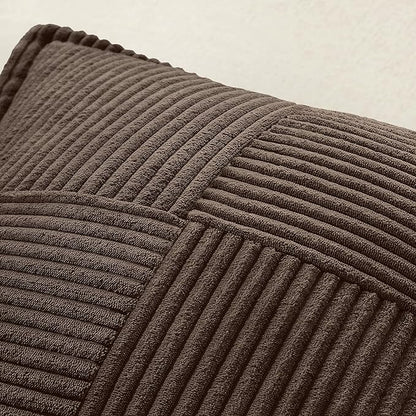 MIULEE Decorative Throw Pillow Covers for Couch Bed Livingroom 18x18 Inch Set of 2 Dark Brown Boho Accent Throw Pllows Broadside Striped Patchwork Soft Corduroy Pillowcases