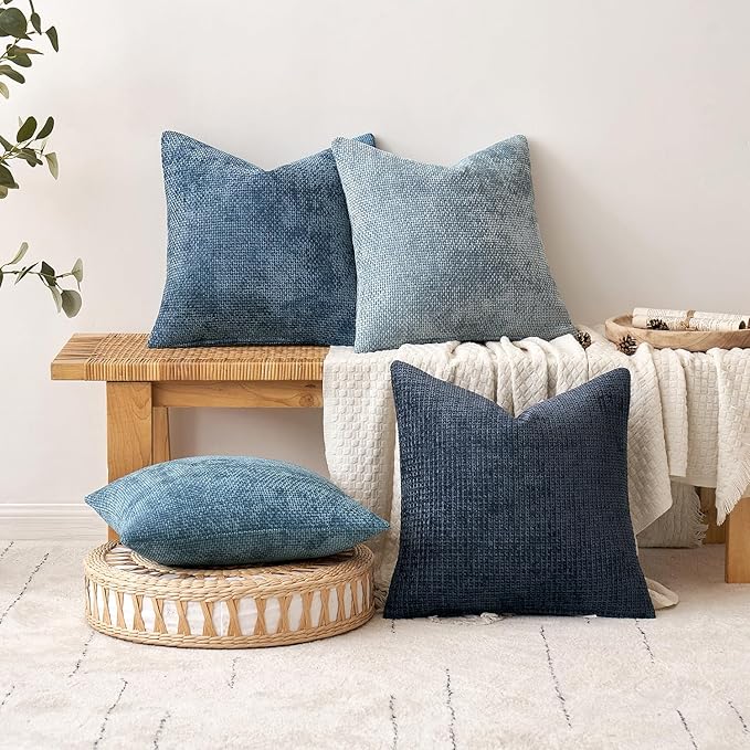 MIULEE Pack of 2 Lumbar Couch Throw Pillow Covers 20x12 Inch Coastal Smoke Blue Modern Boho Accent Decorative Pillow Covers Soft Chenille Farmhouse Cushion Covers for Home Decor Bed Sofa Living Room