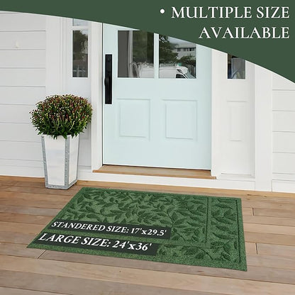 Green Leaves Outdoor Indoor Entrance Door mat, Absorbent Durable Heavy Duty Welcome Front Door Mat,Thick Natural Rubber Back,Easy Clean Entryway Mat 17x30 Inch, Low Profile