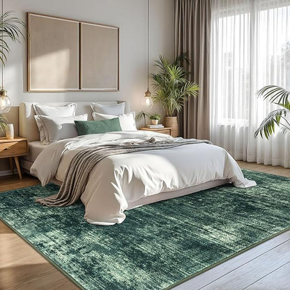 IOHOUZE Abstract Area Rugs 8x10 Ft Washable Large Rugs for Living Room, Non Slip Dining Room Rug, Printed Faux Wool Rugs for Bedroom, Floor Carpet for Office Nursery Playroom, Dark Green