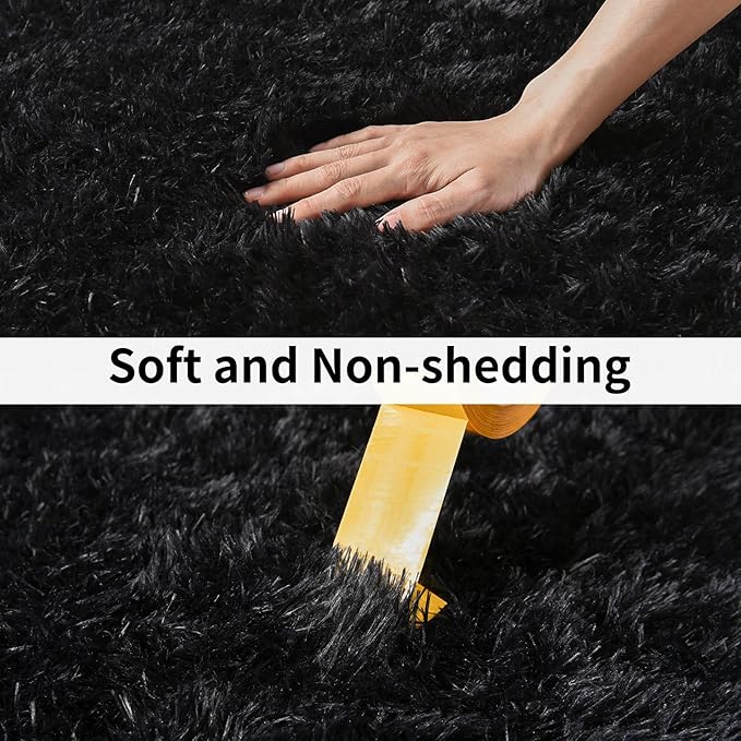 Soft Runner Rugs for Bedroom Hallways, 2x3 Black Fluffy Shag Throw Area Rug Non Slip for Bedside Dorm, Long Shaggy Furry Carpet for Nursery Living Room