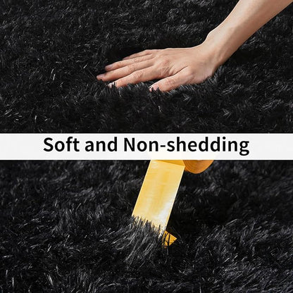 Soft Runner Rugs for Bedroom Hallways, 2x3 Black Fluffy Shag Throw Area Rug Non Slip for Bedside Dorm, Long Shaggy Furry Carpet for Nursery Living Room