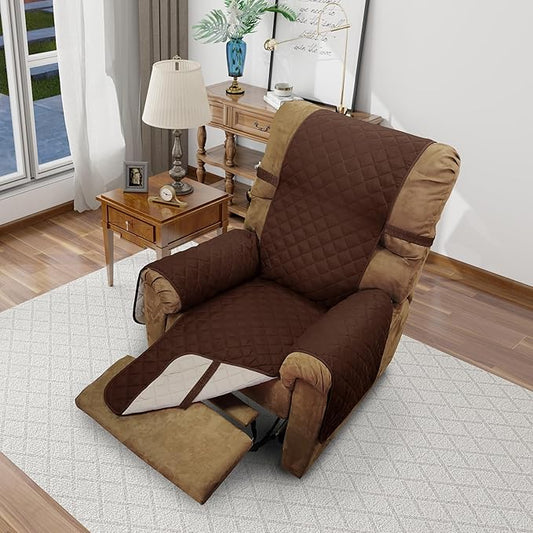 Recliner Chair Covers Reversible Sofa Cover Couch Cover for Pets Lazy Boy Furniture Protector(28''Recliner,Brown/Beige)