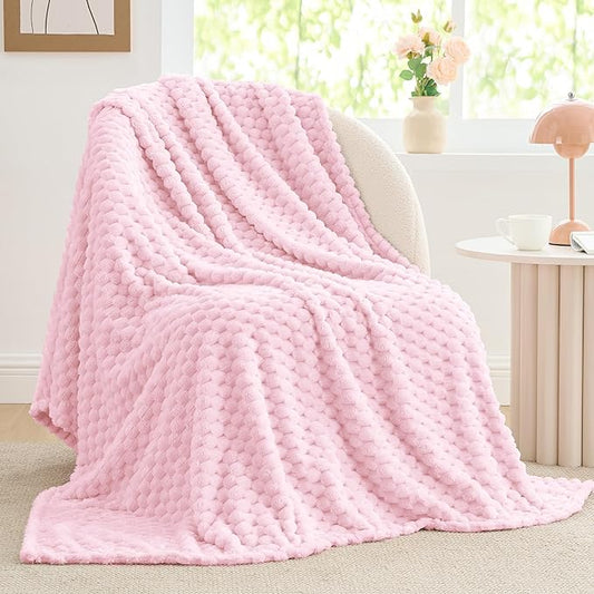 BEDELITE Fleece Blanket - 3D Jacquard Decorative Cherry Blossom Twin Blankets for Couch & Bed, Soft and Cozy Warm Plush Fluffy Blanket All Seasons Suitable, 60x80Inches