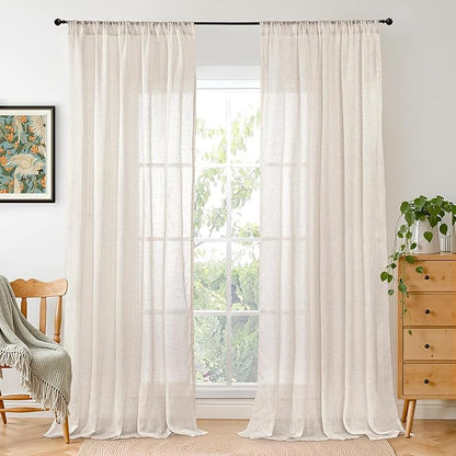 BGment Linen Curtains 90 Inch Lenth for Living Room, Oatmeal Long Window Drapes Rustic Country Textured for Farmhouse Beroom Dining Room Decor Rod Pocket Lightweight, 2 Panels Set, Each 52 Inch Wide