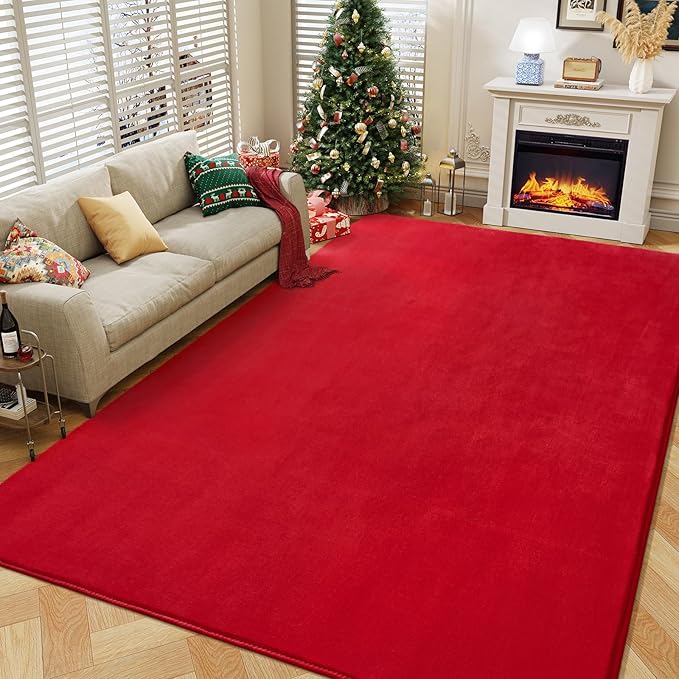 Amearea Large Modern Area Rugs for Bedroom Living Room, 6x9 Feet Red Thickened Memory Foam Rug, Fluffy Indoor Washable Rugs Non Slip Minimalist Carpet for Boys Girls Dorm Nursery Room Decor