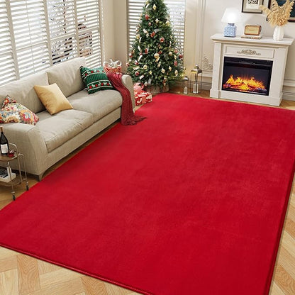 Amearea Large Modern Area Rugs for Bedroom Living Room, 6x9 Feet Red Thickened Memory Foam Rug, Fluffy Indoor Washable Rugs Non Slip Minimalist Carpet for Boys Girls Dorm Nursery Room Decor