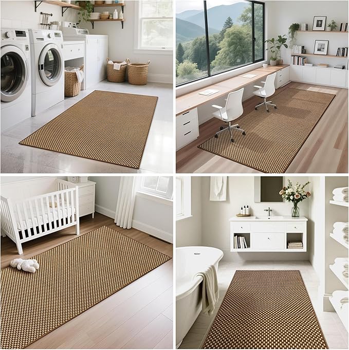 YDKGL 2x6 ft Kitchen Runner Rugs Mat Non Slip Woven Runners for Hallways Washable, Soft Long Entryway Laundry Hall Floor Runner Carpet for Indoor Backdoor Bedroom Living Room, Dark Brown/Coffee