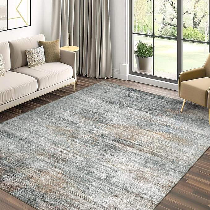 BEIMO Area Rugs 3x5 for Living Room Bedroom, Indoor Modern Abstract Machine Washable Rug, Small Soft Low Pile Floor Carpet with Non Slip Backing for Entryway, Ash Gray Brown