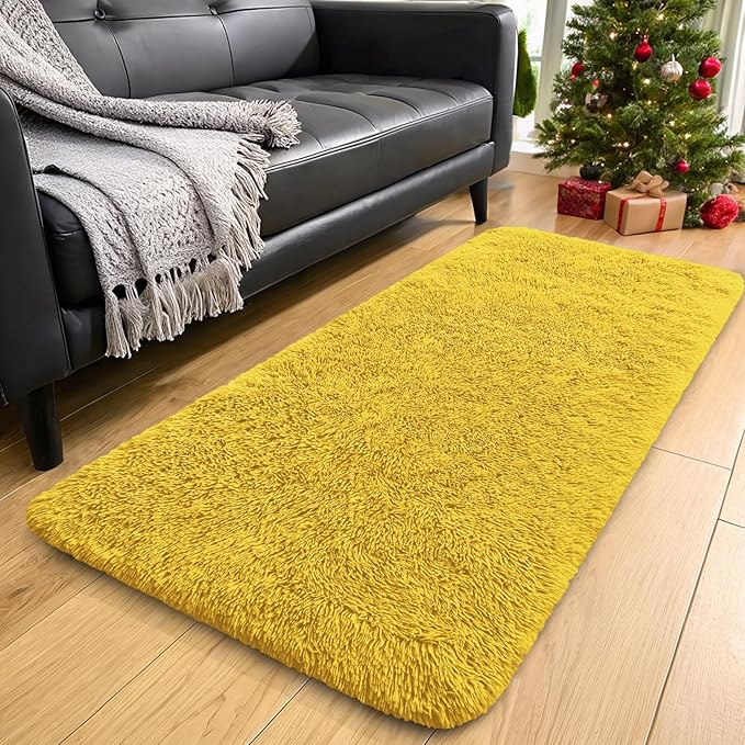OLANLY 2x6 Machine Washable Runner Rugs for Hallway, Soft Fluffy Shaggy Bedside Rugs for Bedroom, Living Room, Indoor Floor Carpet for Kids Girls and Boys, Nursery Rooms, Home Decor Aesthetic, Yellow