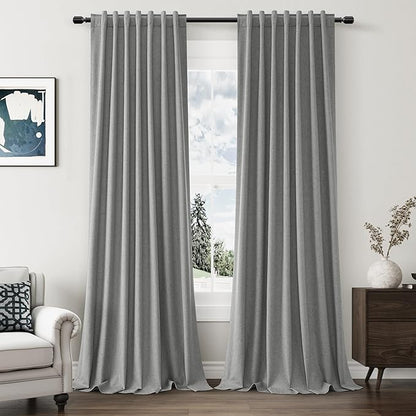 Guken 100% Blackout Linen Curtains 108 Inch Length 2 Panels Set for Living Room Bedroom Back Tab Thermal Insulated Black Out Linen Drapes Room Darkening Window Curtains,Dark Grey