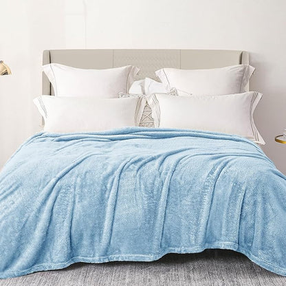 Exclusivo Mezcla Plush Fuzzy Fleece Bed Blanket Twin Size, Super Soft, Fluffy and Warm Blankets for Couch, Bed, All Season (Light Blue, 90x66 Inches)