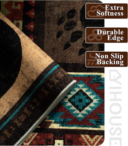 YIHOUSE Rustic Cabin Area Rug 6x9,Machine Washable Lodge Bear Rug,Non-Slip Low Pile Print Pattern Southwestern Rug for Living Room Bedroom