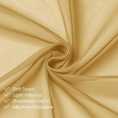 Lecloud Gold Sheer Curtains 96 Inches Long 2 Panels, Breathable Solid Voile Light Filtering Curtain, Lightweight Home Decor Drapes with Rod Pocket for Bedroom Dining Room, Each 42" W x 96" L
