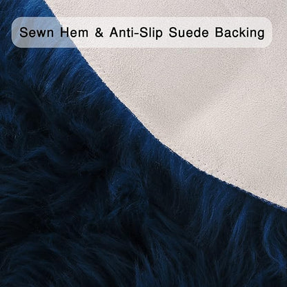 duduta Navy Blue Faux Sheepskin Runner Rugs 2x6 ft, Fluffy Shag Bedroom Bedside Rug Fur Couch Sofa Covers Washable