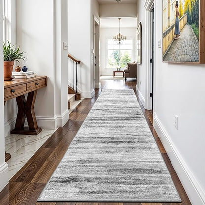 3x16 Washable Hallway Runner Rug: Extra Long Runners for Entryway Living Room Dining Room - Stain and Water Resistant Rugs with Non-Slip Backing - Soft Low-Pile Carpet 16ft Grey