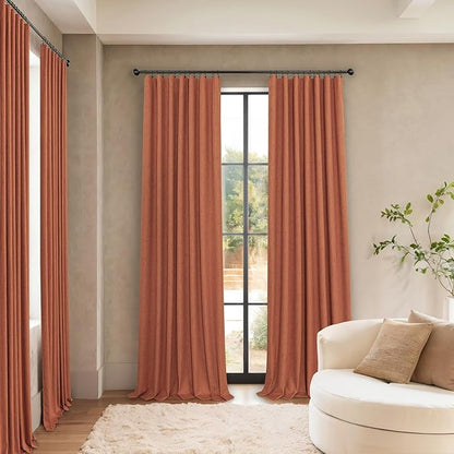 Pitalk Boho Blackout Curtains for Living Room Linen Textured Bohemian Vintage Mid Century Modern Farmhouse Curtains for Bedroom 90 Inch Length 2 Panel Rust Terracotta Colored Long Drapes Dusty Orange