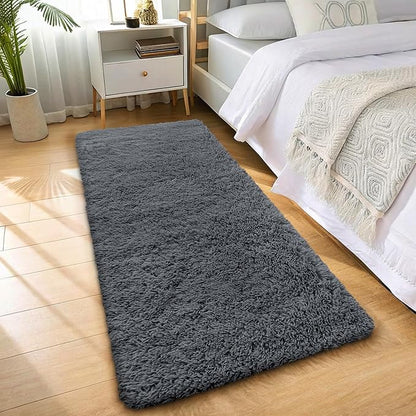 OLANLY 2x11 Machine Washable Runner Rugs for Hallway, Soft Fluffy Shaggy Bedside Rugs for Bedroom, Living Room, Indoor Floor Carpet for Kids Girls and Boys, Nursery Rooms, Home Decor Aesthetic, Grey