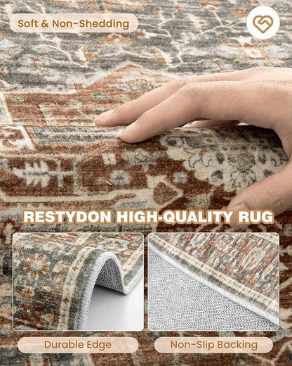 Runner Rug 2x8 Runners for Hallways Non Slip Washable, Vintage Hallway Runner Rugs for Living Room, Low Pile Soft Hallway Rug for Kitchen Bedroom Laundry Room Rug(Grey/Brown/Tan,2'x8')