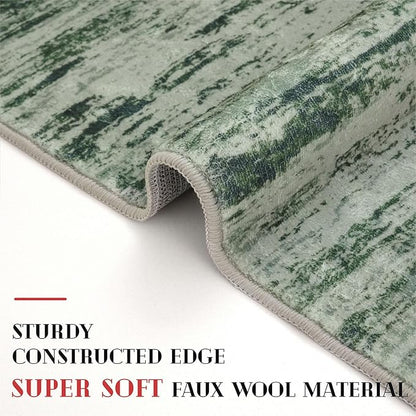 Lansny Modern Abstract Runner Rug 2x6, Forest Green Washable Kitchen Runner Non-Slip Soft Hallway Rug Runner Thin Print Faux Wool Carpet for Entryway Bedroom Laundry Room Indoor Home Decor