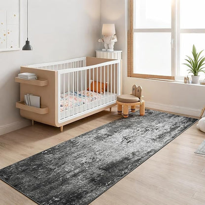2x6 Black Rug Runners for Hallways Kitchen Runner Rug Non Slip Washable Black Long Runner Rugs with Rubber Backing Soft Abstract Carpet Runner for Bedroom, Kitchen, Bathroom, Entryway
