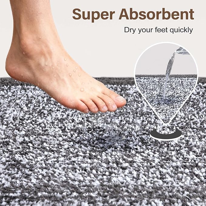 Bathroom Rugs 30x20 Non Slip Washable, Grey Bath Mat for Bathroom Floor Tub, Soft Absorbent Quick Dry Mats for Shower, Bathtub,Home Decor