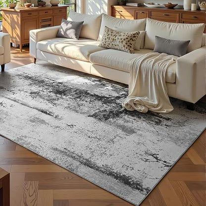 Ompaa Living Room Rug 5x8 Ink Black Area Rug Machine Washable Boho Rug Non Slip Abstract Vintage Indoor Large Rugs for Bedroom, Classroom, College Dorm, Farmhouse, Dining Room, Kids Playroom