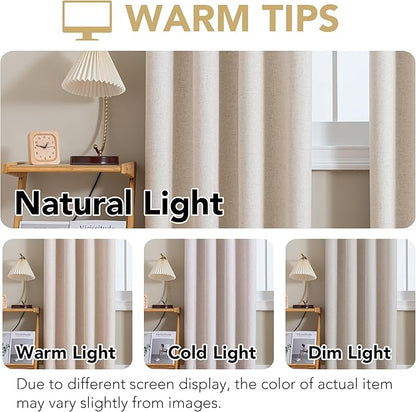H.VERSAILTEX Linen Curtains 100% Blackout Curtains for Bedroom 63 inch Long Full Light Blocking Nature Linen Blended Window Curtains for Living Room Nickel Grommet (2 Panels, Heathered Natural)