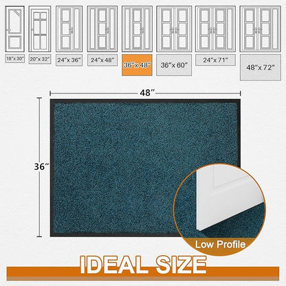 Mibao Front Door Mat, Dirt Trapper Welcome Mat for Outdoor Indoor, Non-Slip Waterproof Doormat, Durable Machine Washable Low Profile Entry Rug for Back Door Outside Patio Porch, 48" x 36", Blue