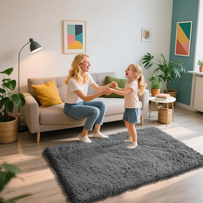 Shag Area Rug for Bedroom 3x5,Deep Grey Fluffy Area Rugs for Living Room,Soft Fuzzy Rug Non-Shedding Indoor Plush Carpet for Kids Bedroom Nursery Dorm Home Decor