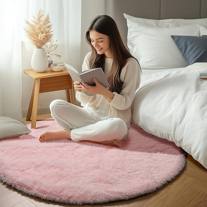 ONASAR Light Pink Round Area Rugs 6ft for Bedroom Living Room, Fluffy Circle Rug for Kids Girls Boys Teen, Soft Plush Shaggy Carpet for Nursery Dorm Classroom Playroom Home Decor Aesthetic