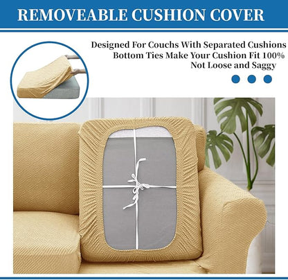 XINEAGE 2026 New 2 Pieces Chair Covers with Arms Super Stretch Chair Slipcover for Living Room Pet Dog Universal Slip Cover Anti Slip Armchair Furniture Protector (Beige), 31"-46"(1 Cushion)