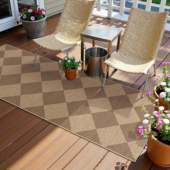 Lahome Colette Checkered Easy Jute Runner Rug, 2x6 Kitchen Mats for Floor Non Slip Washable Entryway Runner, Checkerboard Nature Indoor Outdoor Carpet for Hallway 6ft Entry