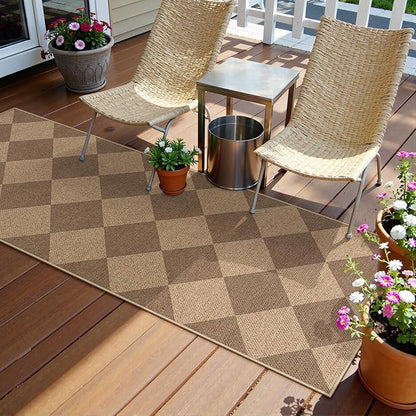 Lahome Colette Checkered Easy Jute Runner Rug, 2x6 Kitchen Mats for Floor Non Slip Washable Entryway Runner, Checkerboard Nature Indoor Outdoor Carpet for Hallway 6ft Entry