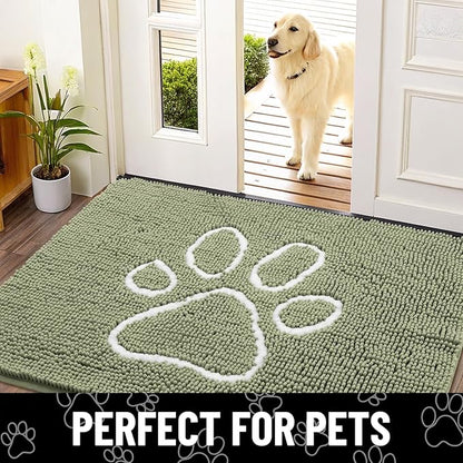 Smiry Dog Door Mat for Muddy Paws, Absorbent Dirt Trapper Non Slip Quick Dry Washable Chenille Mat for Mud Dogs, Entry Rug for Indoor and Outdoor (48x30 Inches, Sage Green and White)